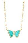 Athra Luxe Turquoise Butterfly Pendant Necklace In Multi
