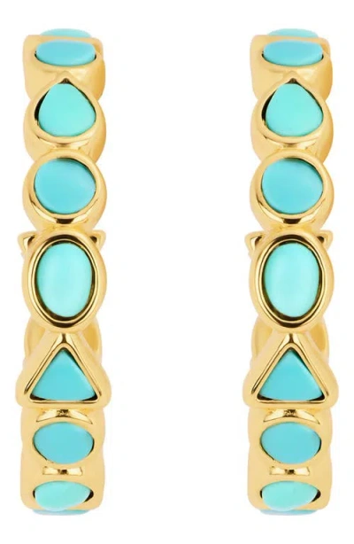 Athra Luxe Turquoise Geometric Hoop Earrings In Gold