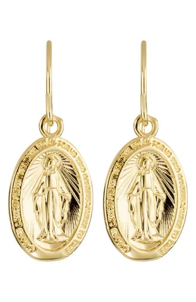 Athra Luxe Virgin Mary Medallion Drop Earrings In Gold