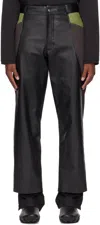 At.kollektive Black Kiko Kostadinov Edition Milne Leather Trousers In Black/turtle Green/t