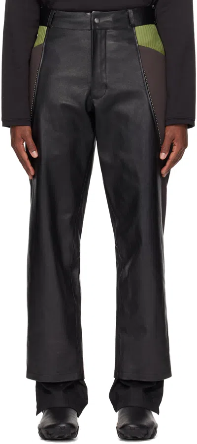 At.kollektive Black Kiko Kostadinov Edition Milne Leather Trousers In Black/turtle Green/t