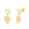 Atlanta Jewelers Supply Women's Mop Heart Dangling Cubic Zirconia Heart Post Earrings In Gold In Gold