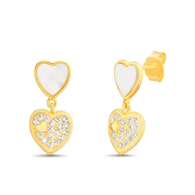 Atlanta Jewelers Supply Women's Mop Heart Dangling Cubic Zirconia Heart Post Earrings In Gold