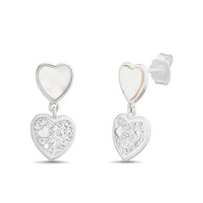 Atlanta Jewelers Supply Women's Mop Heart Dangling Cubic Zirconia Heart Post Earrings In Sterling Silver