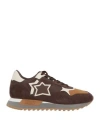 Atlantic Stars Man Sneakers Brown Size 8 Leather, Textile Fibers