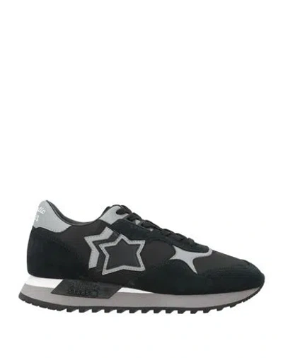 Atlantic Stars Man Sneakers Charcoal Size 8 Leather, Textile Fibers In Black