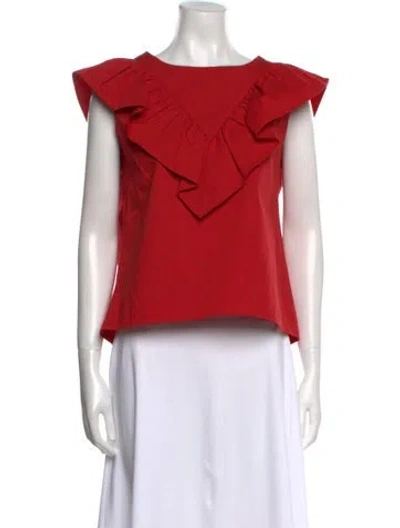 Pre-owned Atlantique Ascoli Bateau Neckline Short Sleeve Blouse In Red