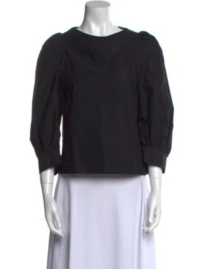 Pre-owned Atlantique Ascoli Bateau Neckline Three-quarter Sleeve Blouse In Blue