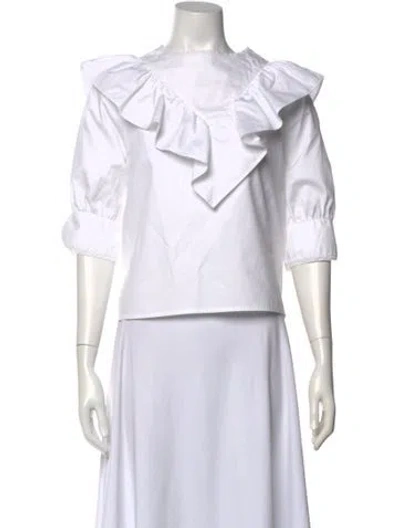 Pre-owned Atlantique Ascoli Cowl Neck Three-quarter Sleeve Crop Top In White