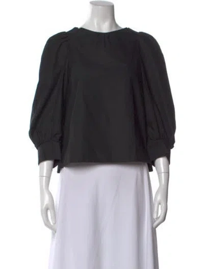 Pre-owned Atlantique Ascoli Crew Neck Three-quarter Sleeve Blouse In Black