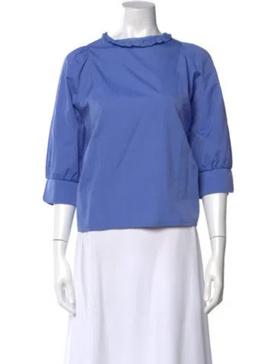 Pre-owned Atlantique Ascoli Crew Neck Three-quarter Sleeve Blouse In Blue
