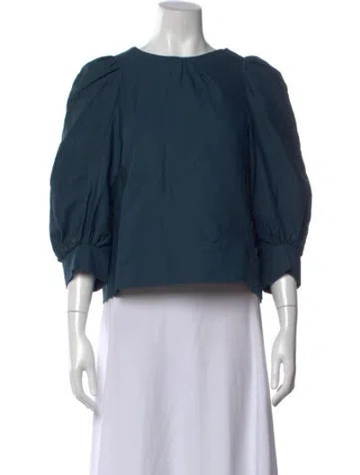 Pre-owned Atlantique Ascoli Crew Neck Three-quarter Sleeve Blouse In Green