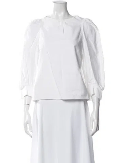 Pre-owned Atlantique Ascoli Crew Neck Three-quarter Sleeve Blouse In White