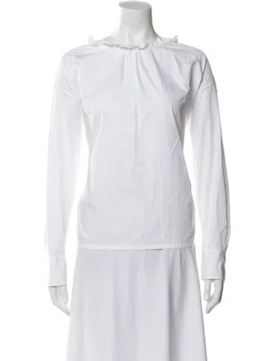 Pre-owned Atlantique Ascoli Tie Neck Long Sleeve Blouse In White