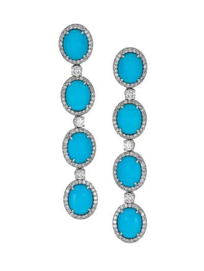 Atlas Fine Women's 14k White Gold, Silver, Sleeping Beauty Turquoise & 2.17 Tcw Diamond Drop Earrings