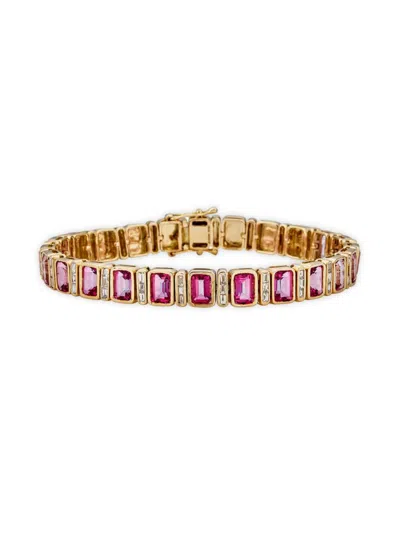 Atlas Fine Women's 14k Yellow Gold, Pink Topaz & 0.10 Tcw Diamond Bracelet
