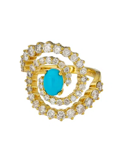 Atlas Fine Women's 14k Yellow Gold, Turquoise & 1.93 Tcw Diamond Swirl Ring