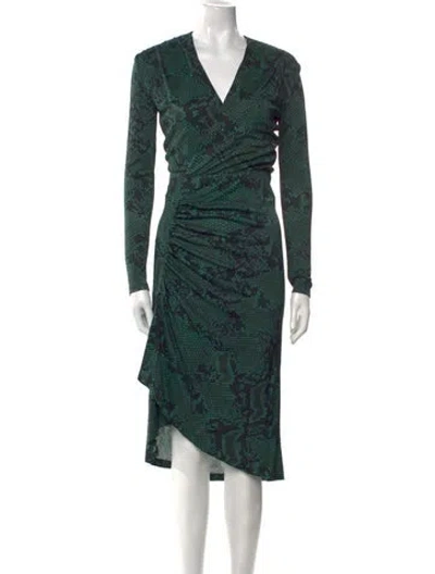Pre-owned Atlein Animal Print Midi Length Dress In Green