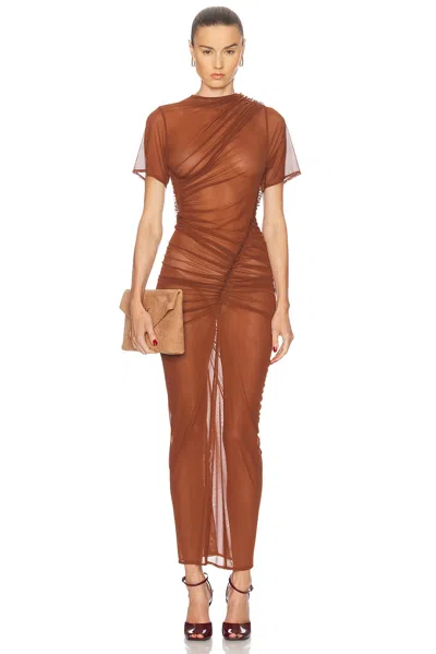 Atlein Asymmetric Ruched Midi Dress In Brun