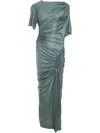 Atlein Asymmetric Ruched Midi Dress In Green