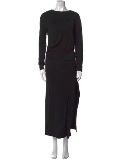 Pre-owned Atlein Bateau Neckline Long Dress In Black