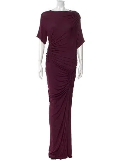 Pre-owned Atlein Bateau Neckline Long Dress In Burgundy