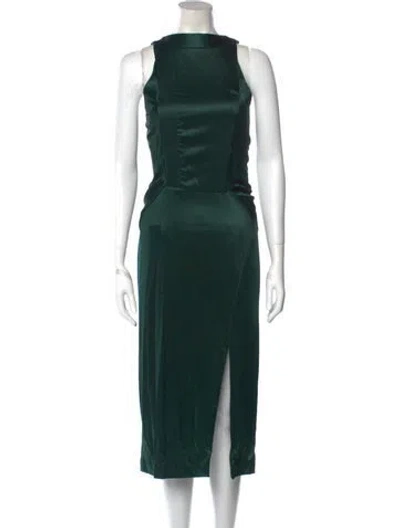 Pre-owned Atlein Bateau Neckline Midi Length Dress In Green