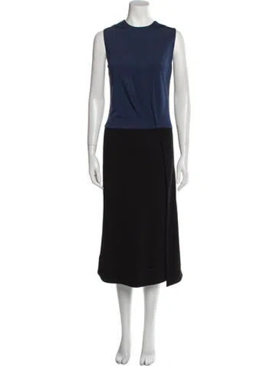 Pre-owned Atlein Colorblock Pattern Midi Length Dress In Black