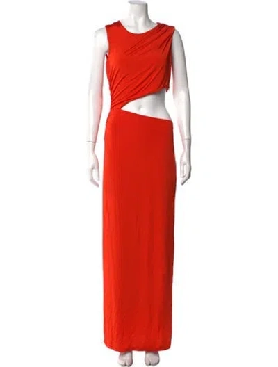 Pre-owned Atlein Crew Neck Long Dress In Orange