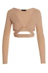Atlein Beige Plunging Long Sleeve T-shirt