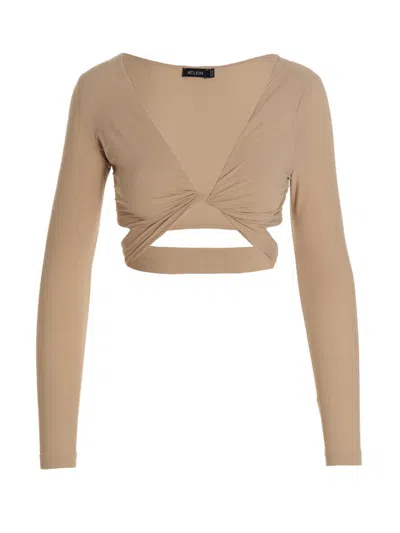 Atlein Crossed Cropped Top In Beige