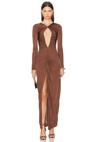 Atlein Cut Out Ruched Gown In Brown