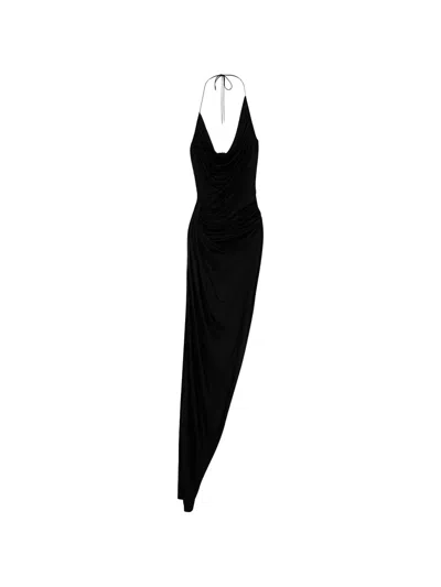 Atlein Draped Asymmetric Gown In Black