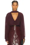 Atlein Draped Collar Blouse In Burgundy