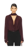 Atlein Draped Collar Blouse In Burgundy