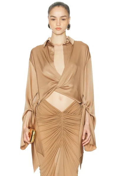 Atlein Draped Cropped Shirt In Brown