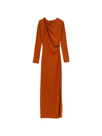 Atlein Draped Dress In Brown