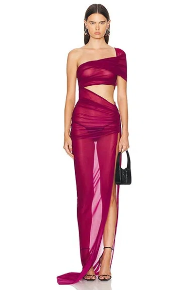 Atlein Draped One Shoulder Gown In Coa Grenat