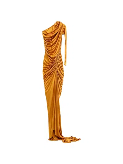 Atlein Draped One-shoulder Gown In Orange