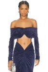 Atlein Draped Sleeve Top In Blue