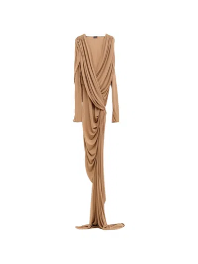 Atlein Draped Split Maxi Dress In Neutral