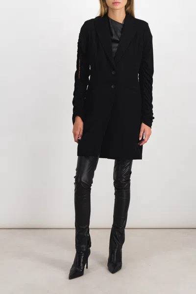 Atlein Grain De Poudre Long Veste With Crêpe De Chine Draped Sleeves In Black