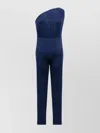 Atlein Lvet Gathered One-shoulder Slim Cut Jumpsuit In Blue
