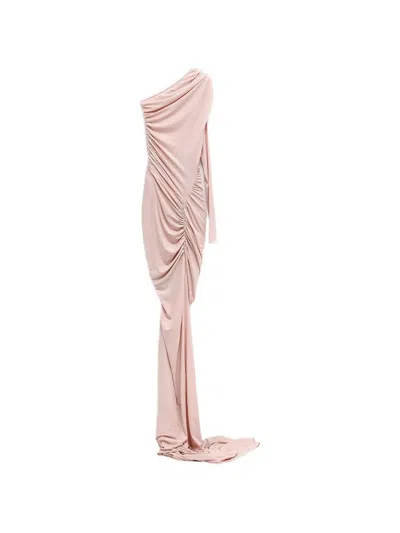 Atlein Maxi One-shoulder Ruched Dress In Neutral
