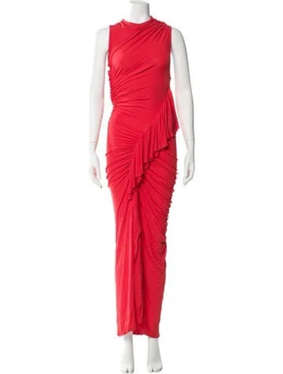 Pre-owned Atlein Mock Neck Long Dress In Orange