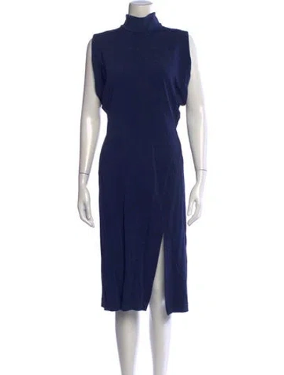 Pre-owned Atlein Mock Neck Midi Length Dress In Blue