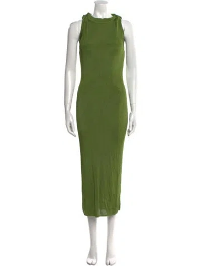 Pre-owned Atlein Mock Neck Midi Length Dress In Green