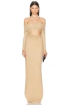 ATLEIN OFF THE SHOULDER PLEATED GOWN