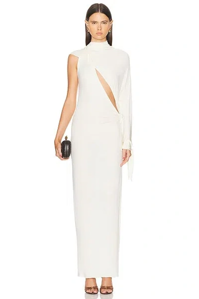 Atlein One Shoulder Cut Out Draped Dress In Coa Off White