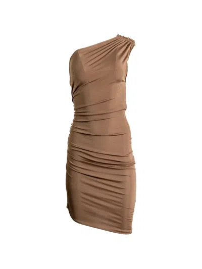 Atlein One-shoulder Gathered Mini Dress In Brown